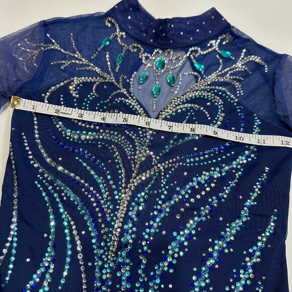 Girls Long Sleeve Figure Ice Skating Dress Rhinestones Mesh Ballet Dance Dresses - Picture 7 of 10